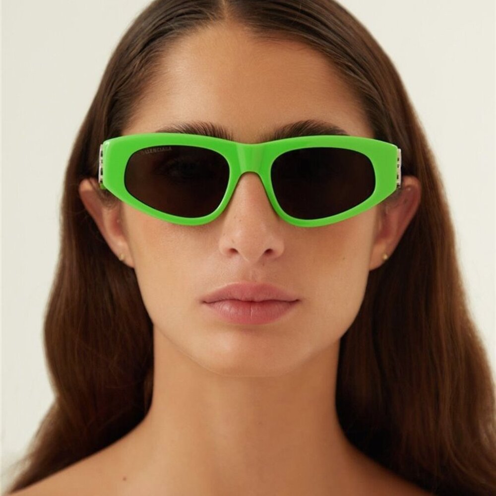 NEW BALENCIAGA GREEN AND SILVER CAT-EYE BB SUNGLASSES BB0095S 009 - Picture 4 of 5